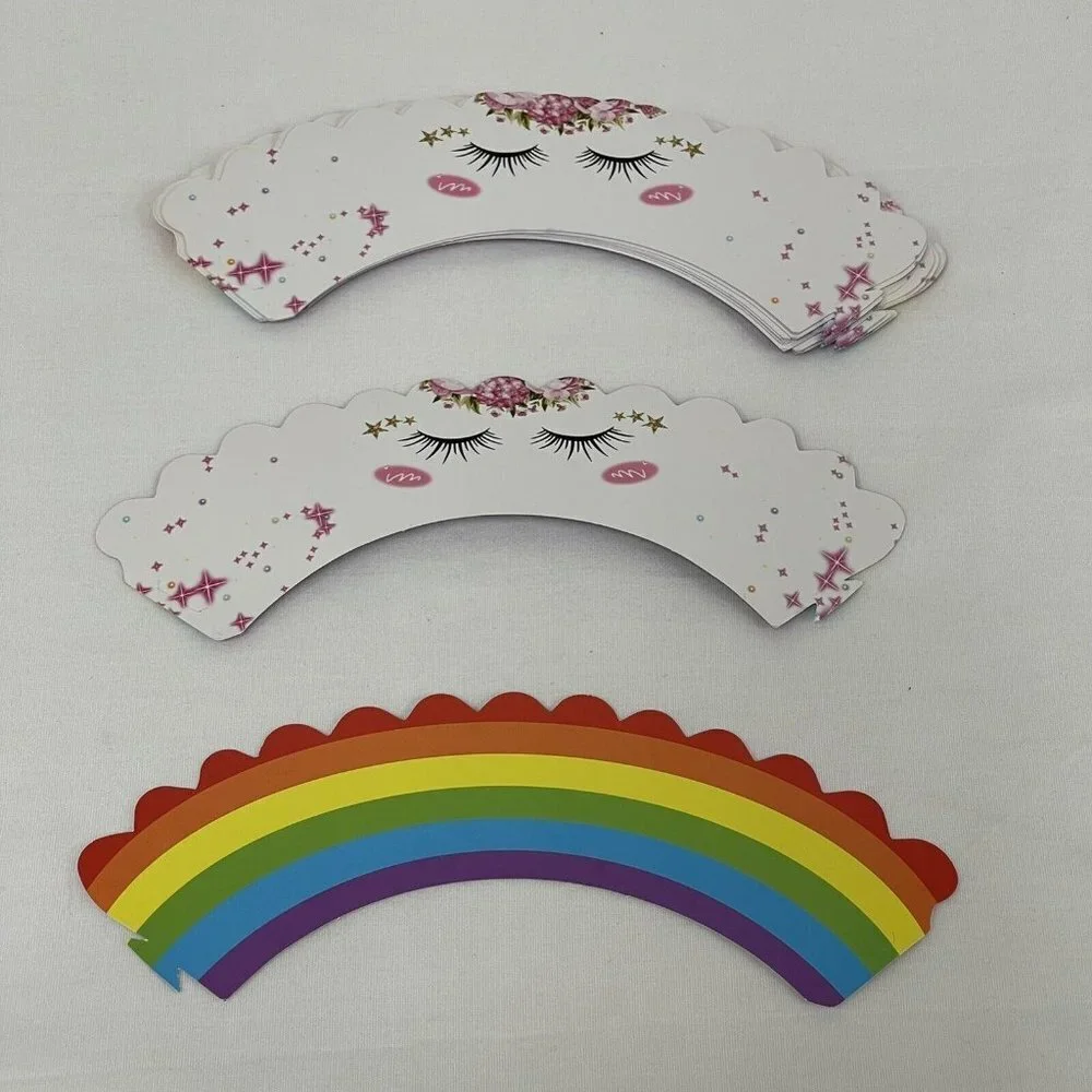 24 Double Sided Unicorn Cupcake Wrapper Rounds Decorate Reversible Rainbow